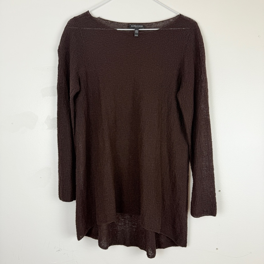 Eileen Fisher Brown Textured Knit Long Sleeve Minimalist Luxe Layer